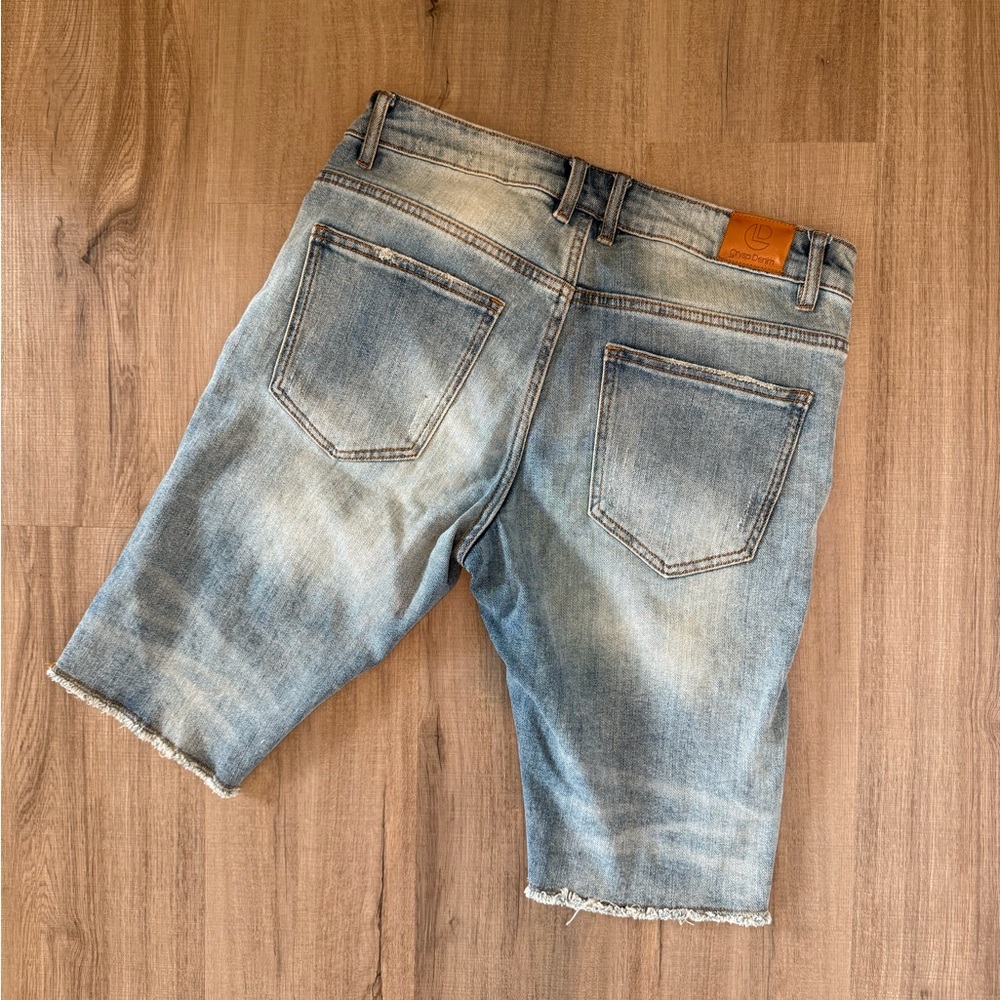 Blue Jean Shorts with Distressed Vintage Look